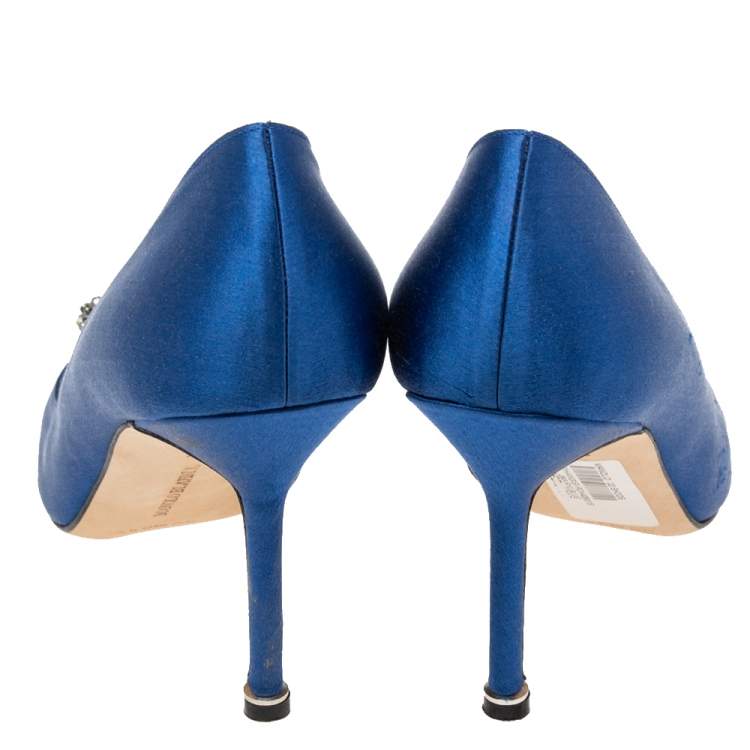 Pre Owned Manolo Blahnik Royal Blue Satin Hangisi Pumps Size 38.5