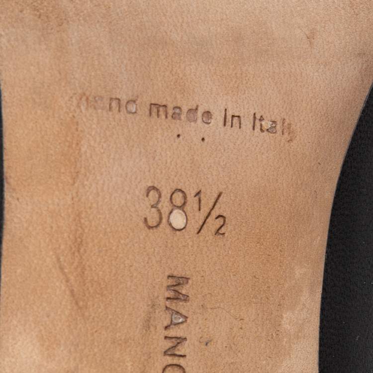 Pre Owned Manolo Blahnik Black Leather Embellished Pointed Toe Pumps Size 38.5