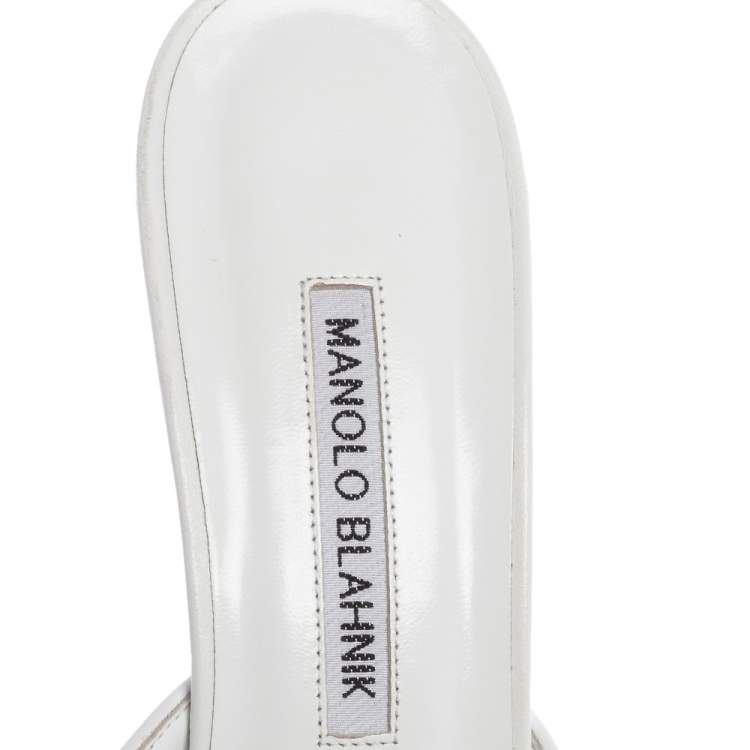Pre Owned Manolo Blahnik White Leather Maysale Mules Size 39