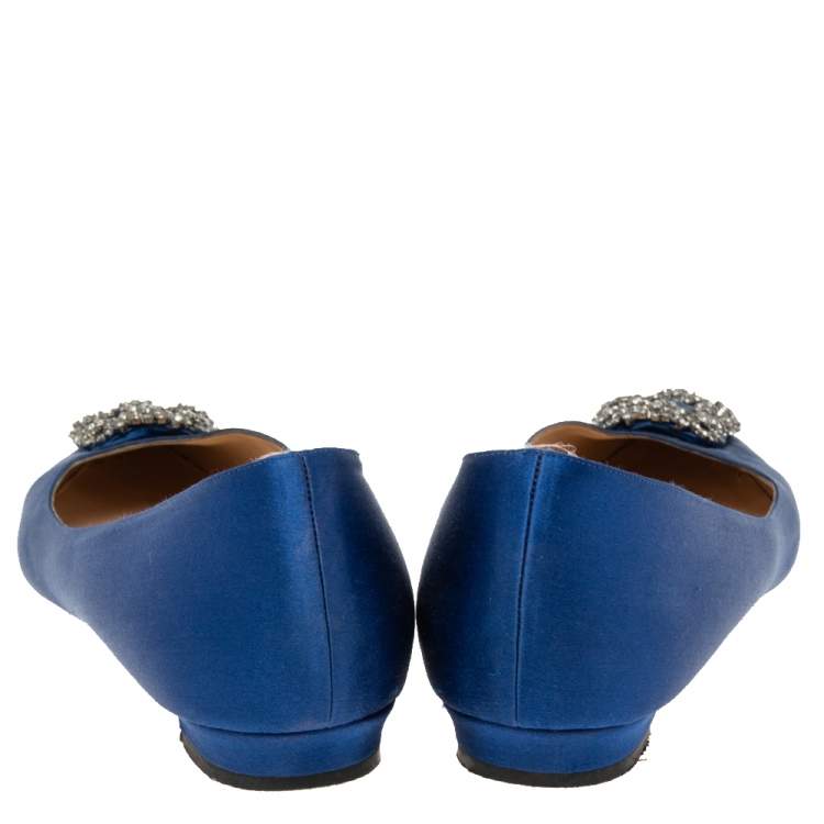 Pre Owned Manolo Blahnik Royal Blue Satin Hangisi Ballet Flats Size 42