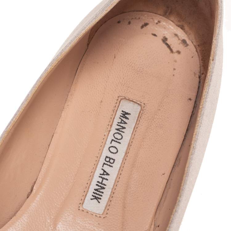Pre Owned Manolo Blahnik Grey Satin Hangisi Ballet Flats Size 41