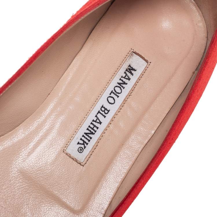 Pre Owned Manolo Blahnik Red Satin Hangisi Ballet Flats Size 36.5
