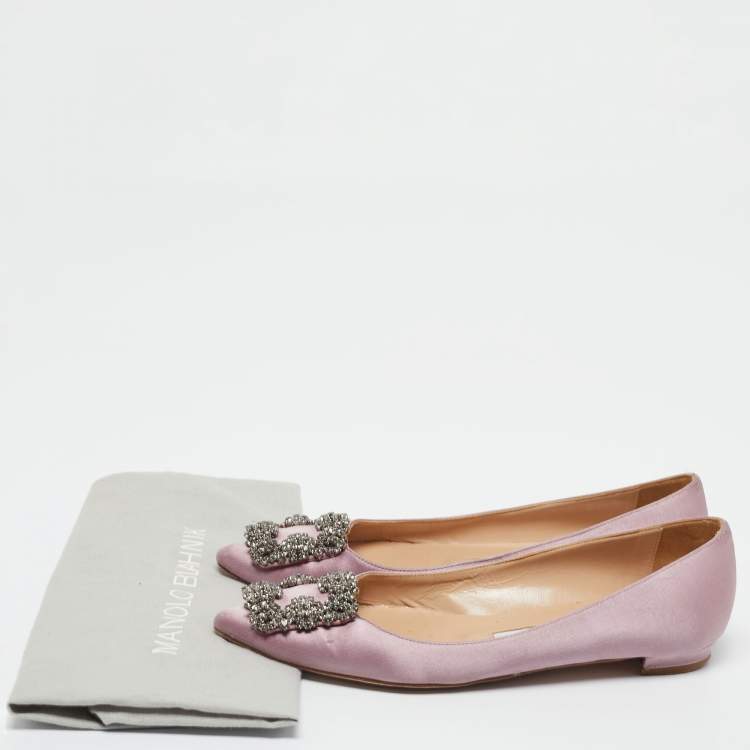 Pre Owned Manolo Blahnik Lilac Satin Hangisi Ballet Flats Size 35.5