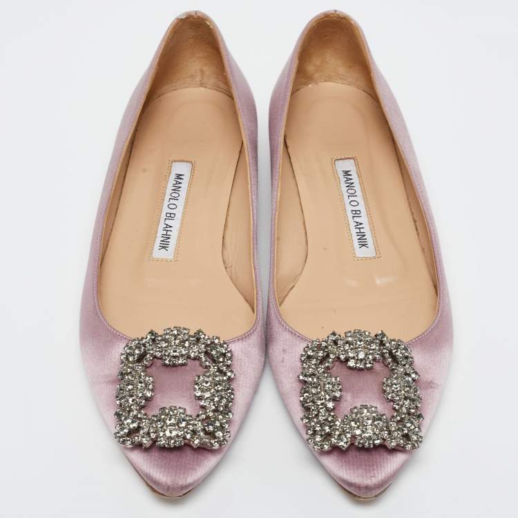 Pre Owned Manolo Blahnik Lilac Satin Hangisi Ballet Flats Size 35.5