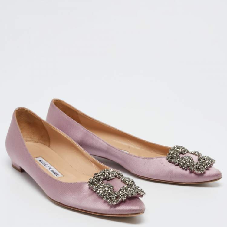 Pre Owned Manolo Blahnik Lilac Satin Hangisi Ballet Flats Size 35.5