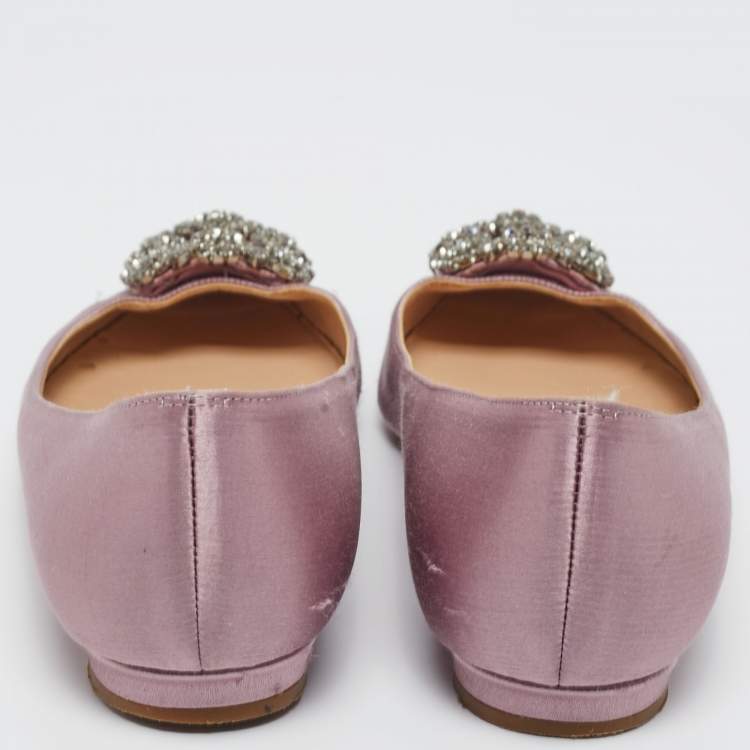 Pre Owned Manolo Blahnik Lilac Satin Hangisi Ballet Flats Size 35.5