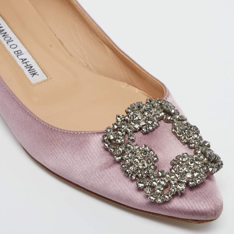 Pre Owned Manolo Blahnik Lilac Satin Hangisi Ballet Flats Size 35.5