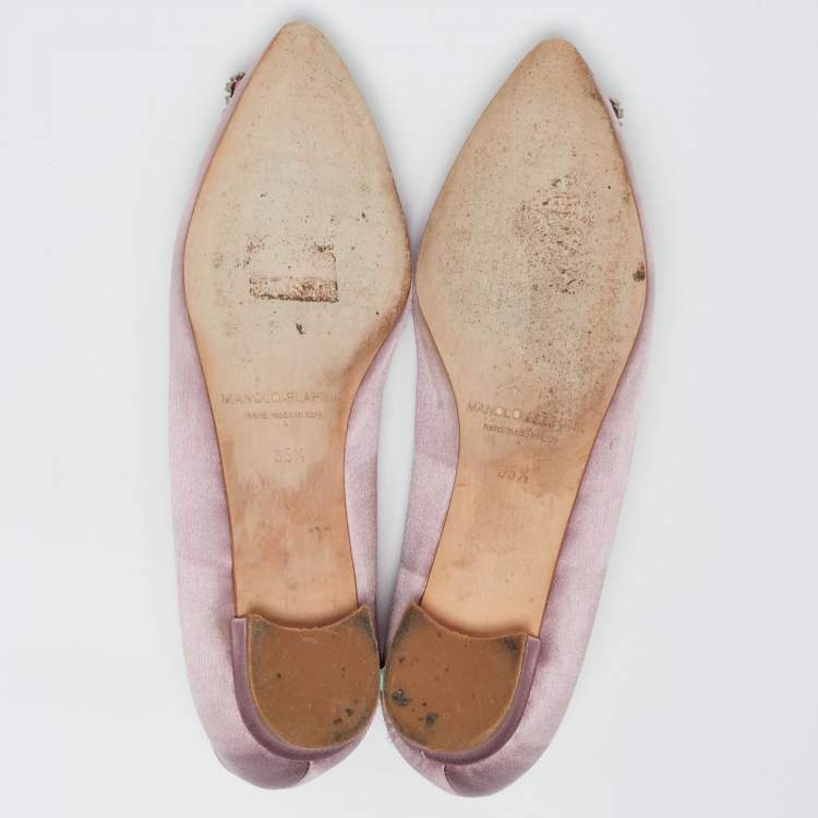 Pre Owned Manolo Blahnik Lilac Satin Hangisi Ballet Flats Size 35.5