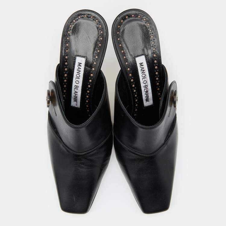 Pre Owned Manolo Blahnik Black Leather Goluba Mules Size 35.5