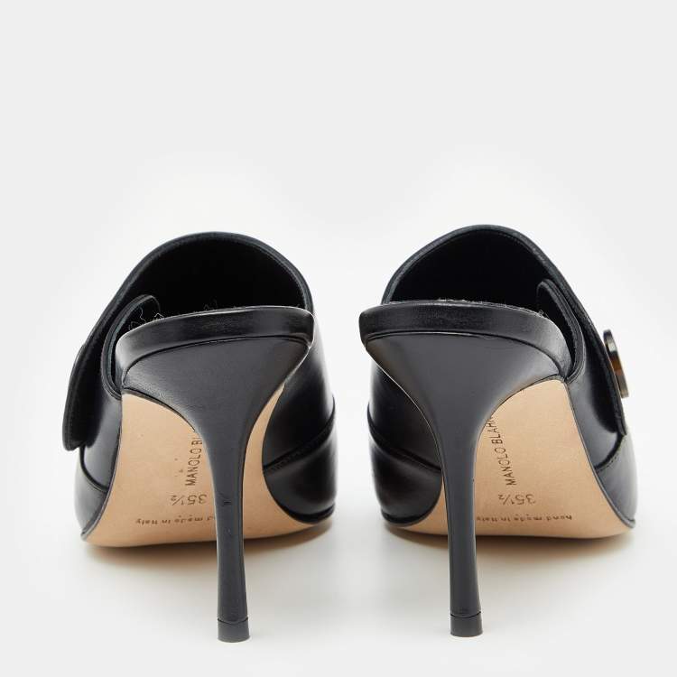 Pre Owned Manolo Blahnik Black Leather Goluba Mules Size 35.5