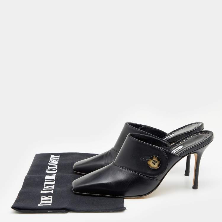 Pre Owned Manolo Blahnik Black Leather Goluba Mules Size 35.5