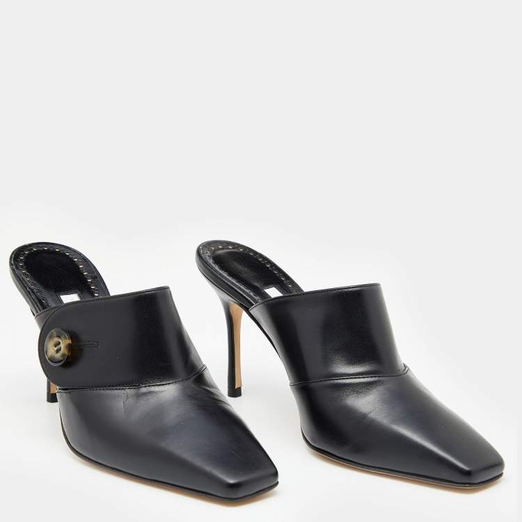 Pre Owned Manolo Blahnik Black Leather Goluba Mules Size 35.5