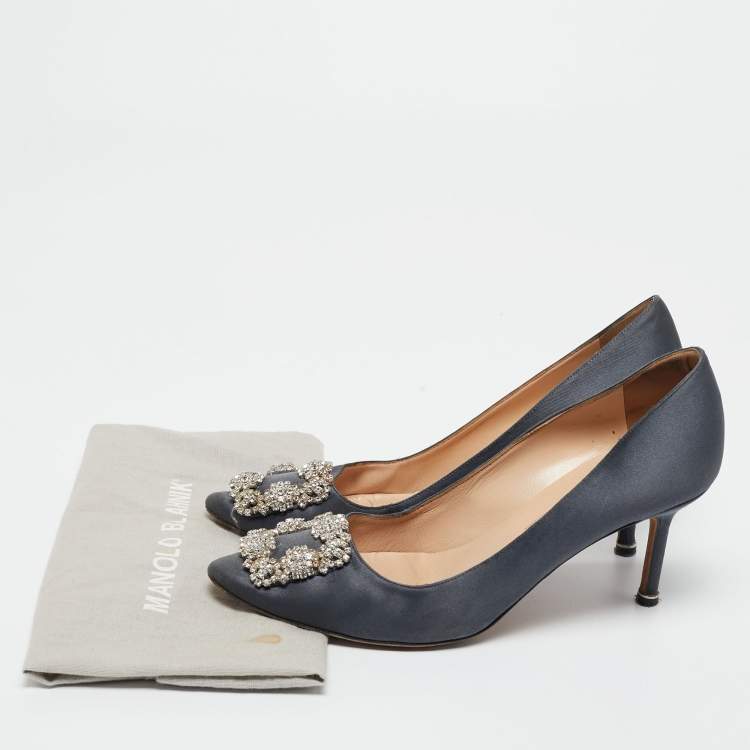 Pre Owned Manolo Blahnik Dark Grey Satin Hangisi  Pumps Size 39