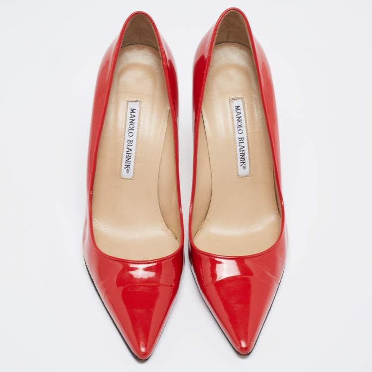 Pre Owned Manolo Blahnik Red Patent Leather BB Pumps Size 39