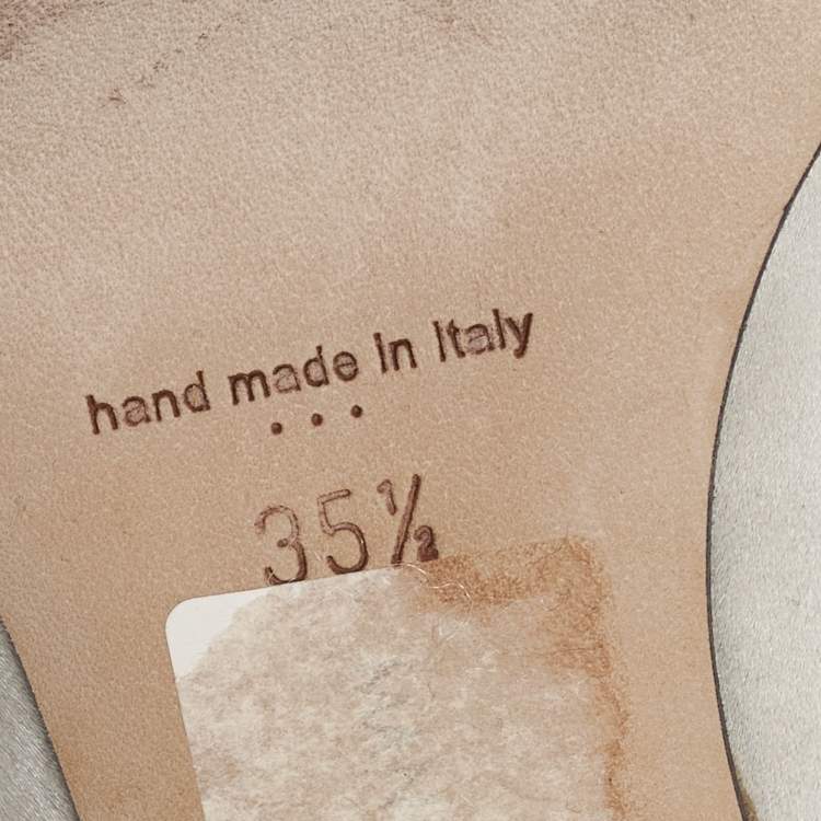 Pre Owned Manolo Blahnik Grey Satin Hangisi Pearl Embellished Pumps Size 35.5