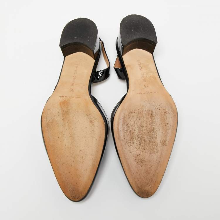 مملوكة مسبقًا Manolo Blahnik Black Patent Leather Aspro Slingback Pumps Size 35