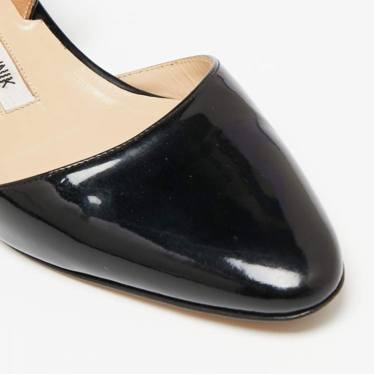 مملوكة مسبقًا Manolo Blahnik Black Patent Leather Aspro Slingback Pumps Size 35