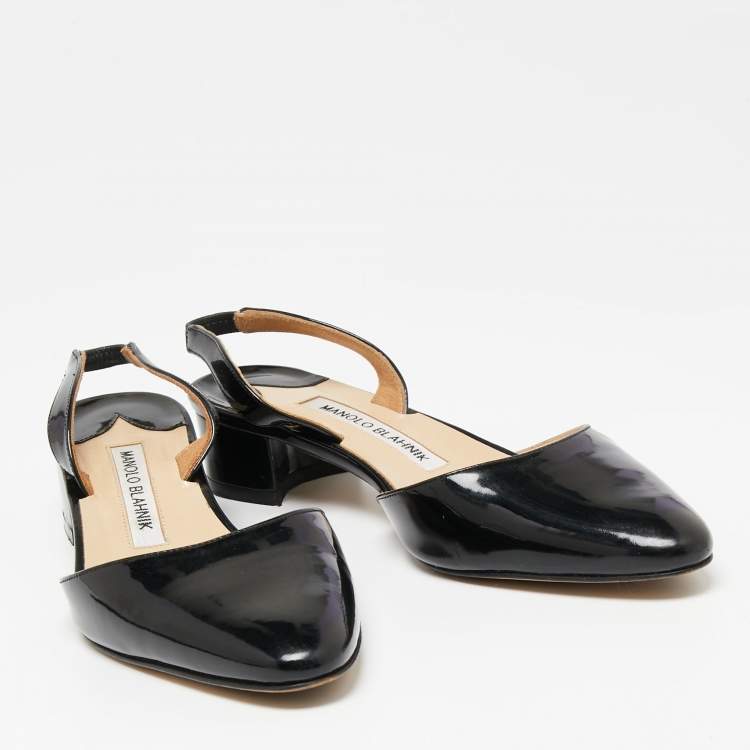 مملوكة مسبقًا Manolo Blahnik Black Patent Leather Aspro Slingback Pumps Size 35