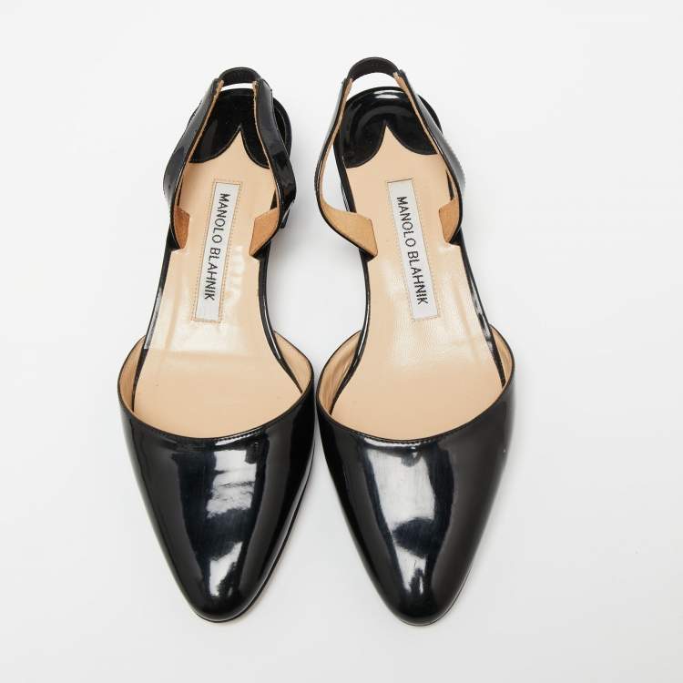 مملوكة مسبقًا Manolo Blahnik Black Patent Leather Aspro Slingback Pumps Size 35