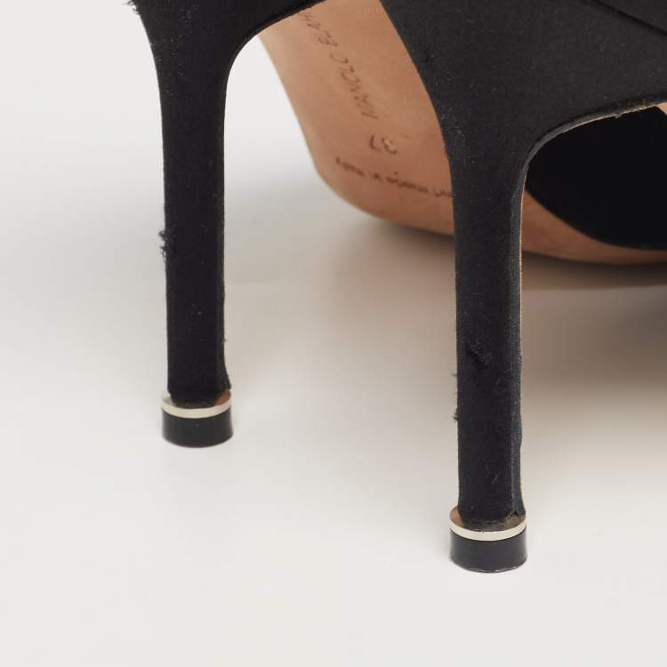 Pre Owned Manolo Blahnik Black Satin Embellished Hangisi Pumps Size 37