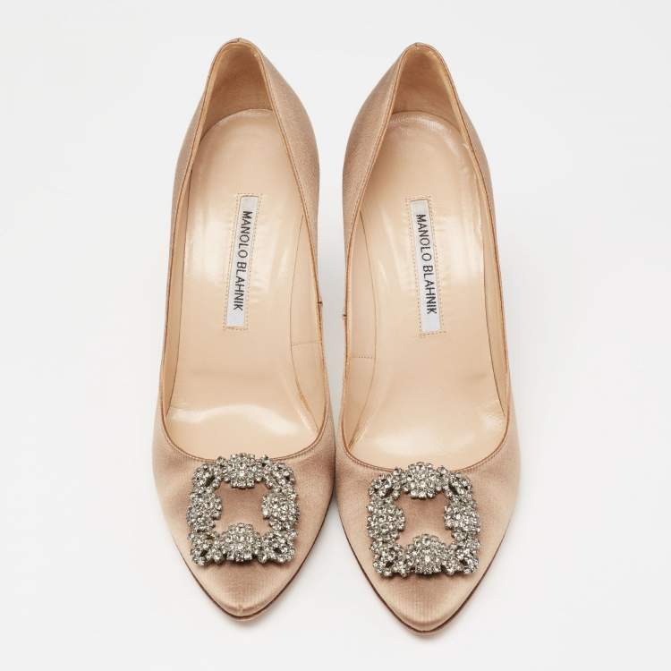 Pre Owned Manolo Blahnik Taupe Satin Hangisi Pumps Size 40