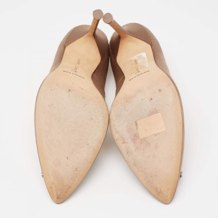 Pre Owned Manolo Blahnik Taupe Satin Hangisi Pumps Size 40