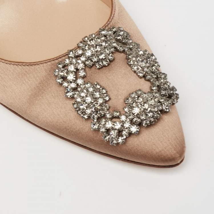 Pre Owned Manolo Blahnik Taupe Satin Hangisi Pumps Size 40