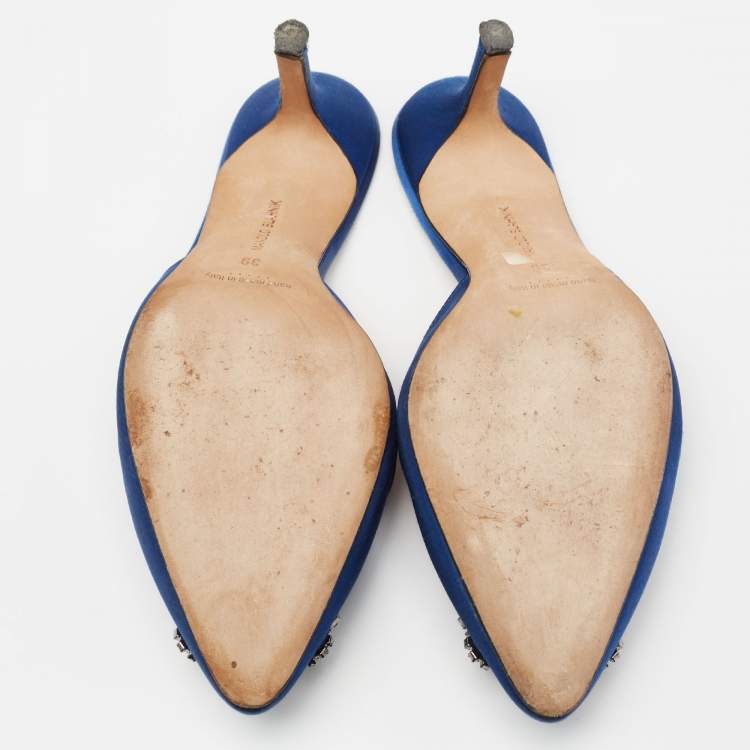 Pre Owned Manolo Blahnik  Blue Satin Hangisi  Mules Size 39