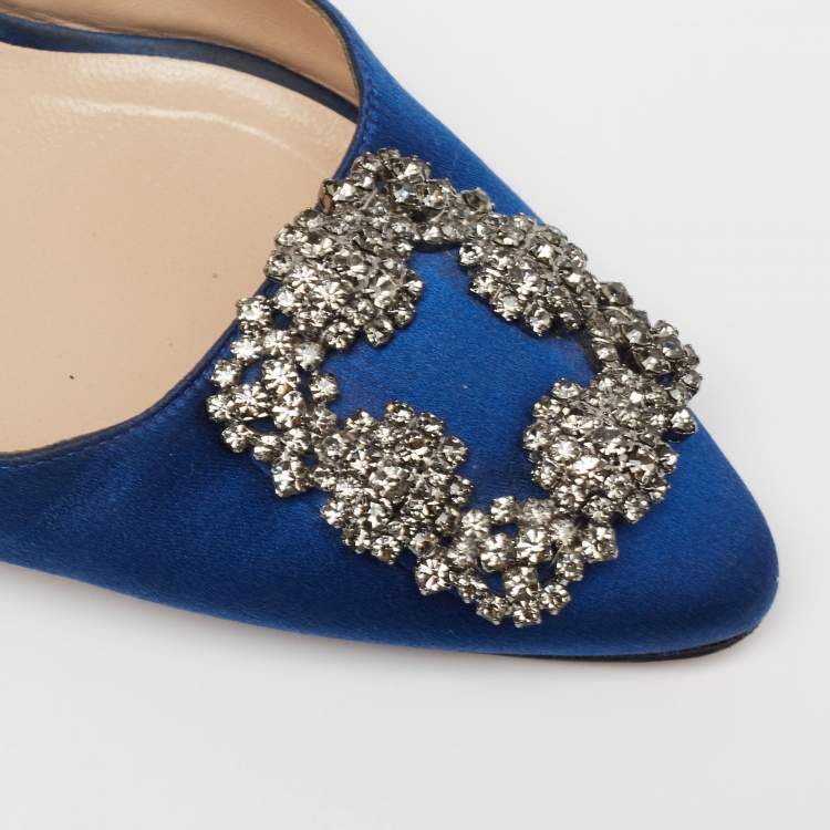 Pre Owned Manolo Blahnik  Blue Satin Hangisi  Mules Size 39