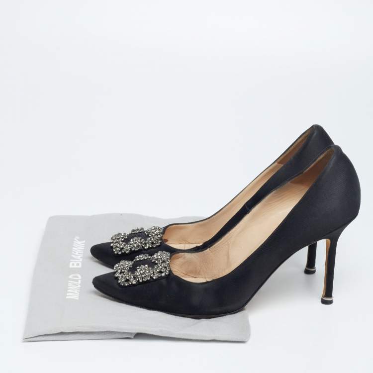 Pre Owned Manolo Blahnik Black Satin Hangisi Pumps Size 40