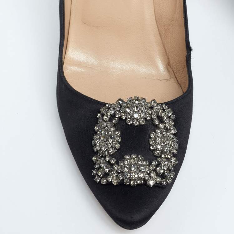 Pre Owned Manolo Blahnik Black Satin Hangisi Pumps Size 40