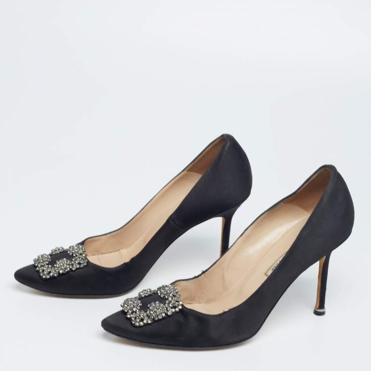 Pre Owned Manolo Blahnik Black Satin Hangisi Pumps Size 40