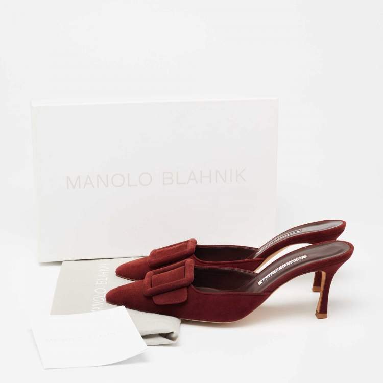 Pre Owned Manolo Blahnik Burgundy Suede Maysale Mules Size 39