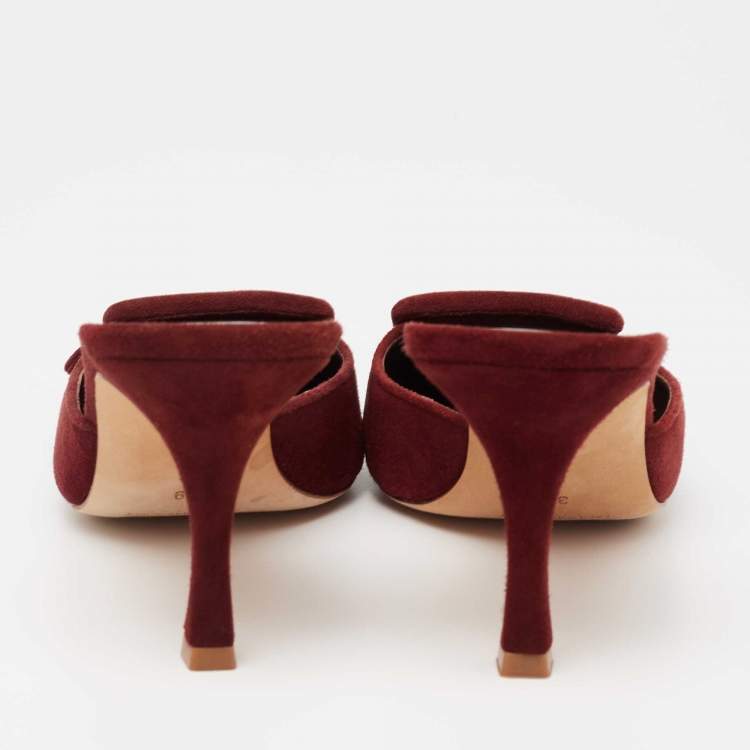 Pre Owned Manolo Blahnik Burgundy Suede Maysale Mules Size 39