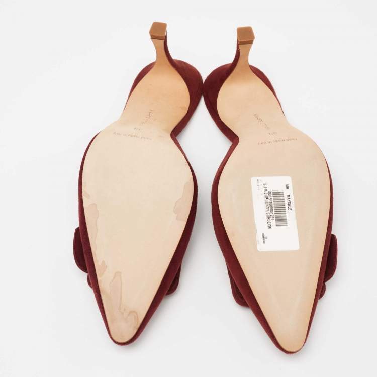 Pre Owned Manolo Blahnik Burgundy Suede Maysale Mules Size 39