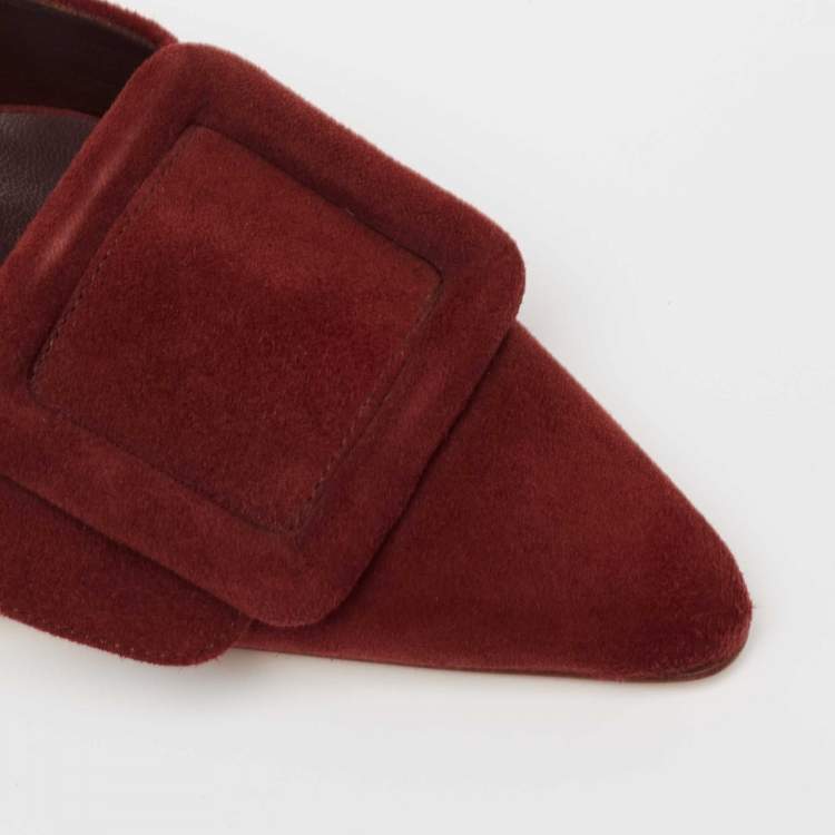 Pre Owned Manolo Blahnik Burgundy Suede Maysale Mules Size 39