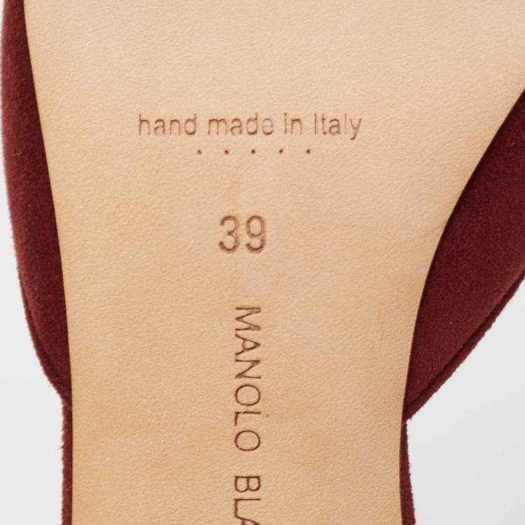 Pre Owned Manolo Blahnik Burgundy Suede Maysale Mules Size 39