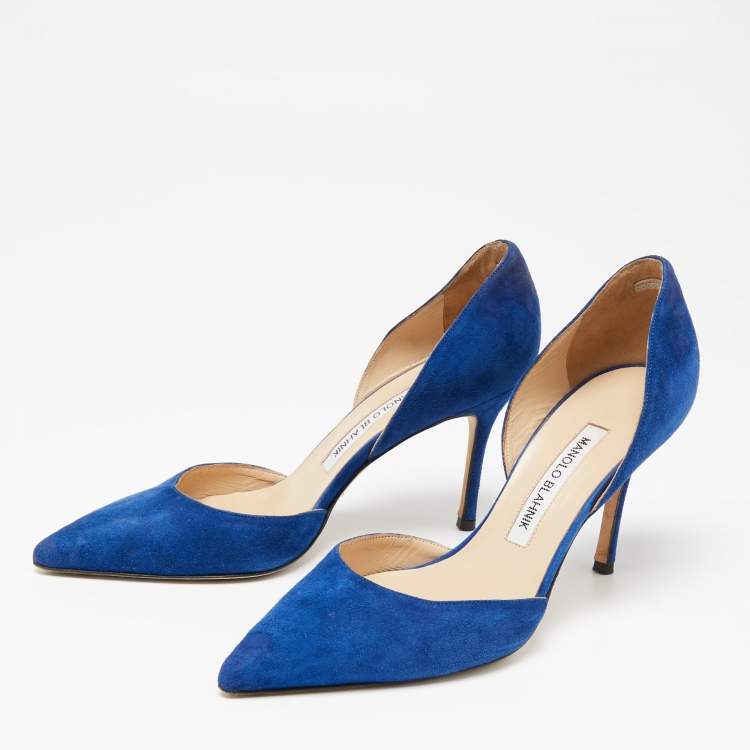 Pre Owned Manolo Blahnik Blue Suede Tayler D'Orsay Pumps Size 36.5