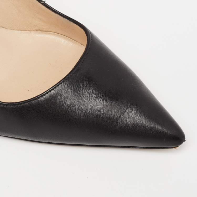 مملوكة مسبقًا Manolo Blahnik Black Leather BB Pointed Toe Pumps Size 38