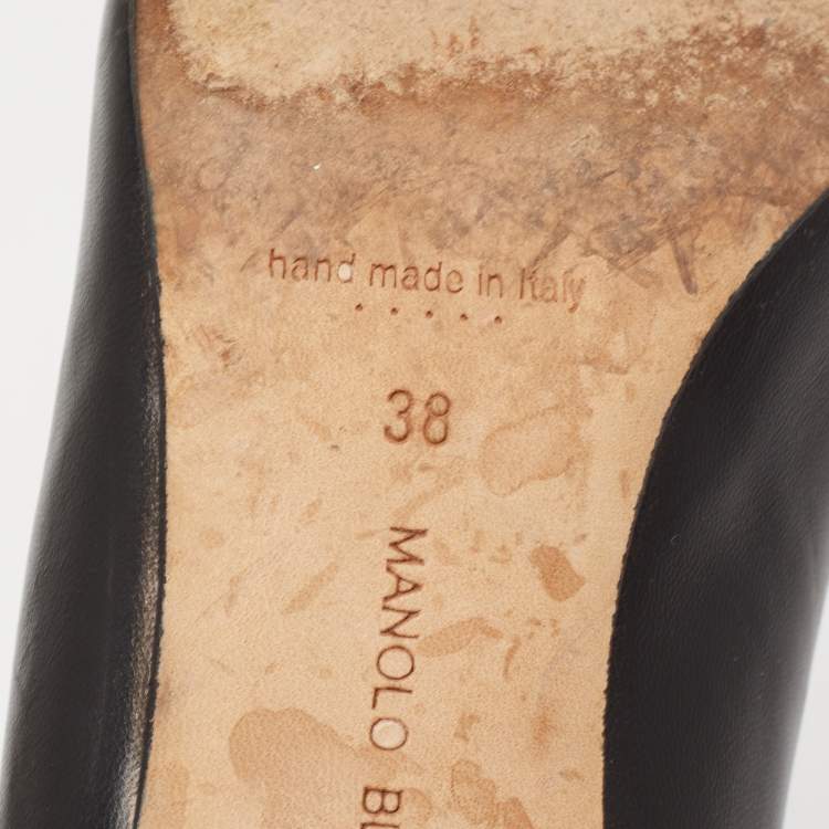 مملوكة مسبقًا Manolo Blahnik Black Leather BB Pointed Toe Pumps Size 38