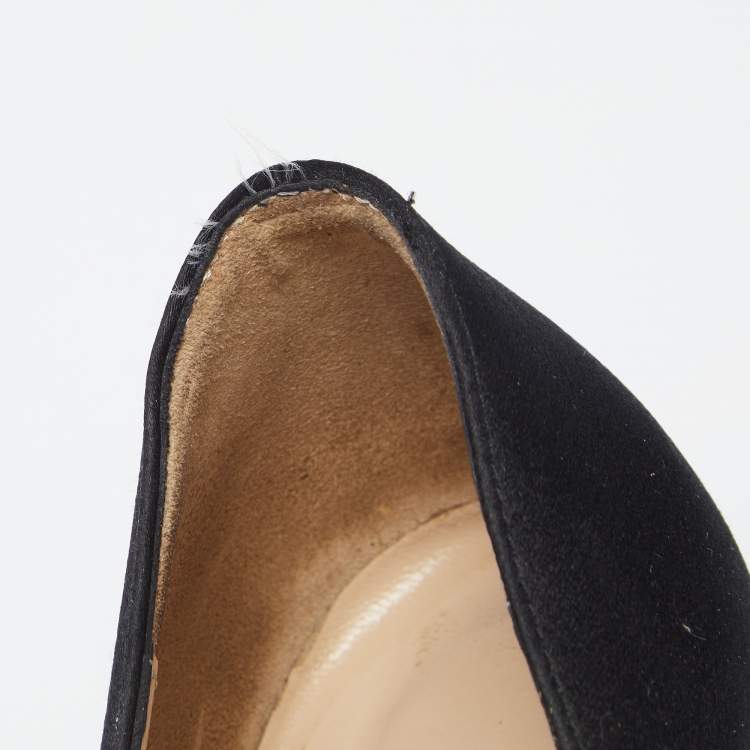 Pre Owned Manolo Blahnik Black Satin Jewel Nadira Pointed Toe Pumps Size 35