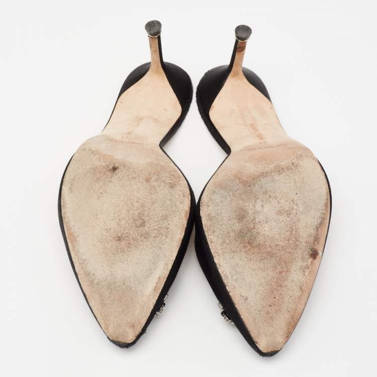 Pre Owned Manolo Blahnik Black Satin Hangisi Mules Size 41