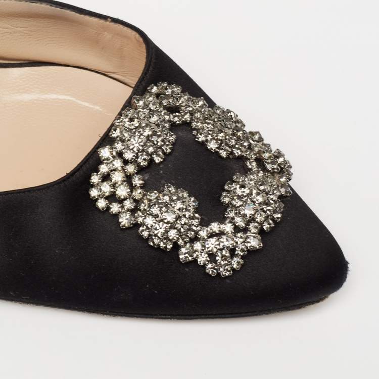 Pre Owned Manolo Blahnik Black Satin Hangisi Mules Size 41