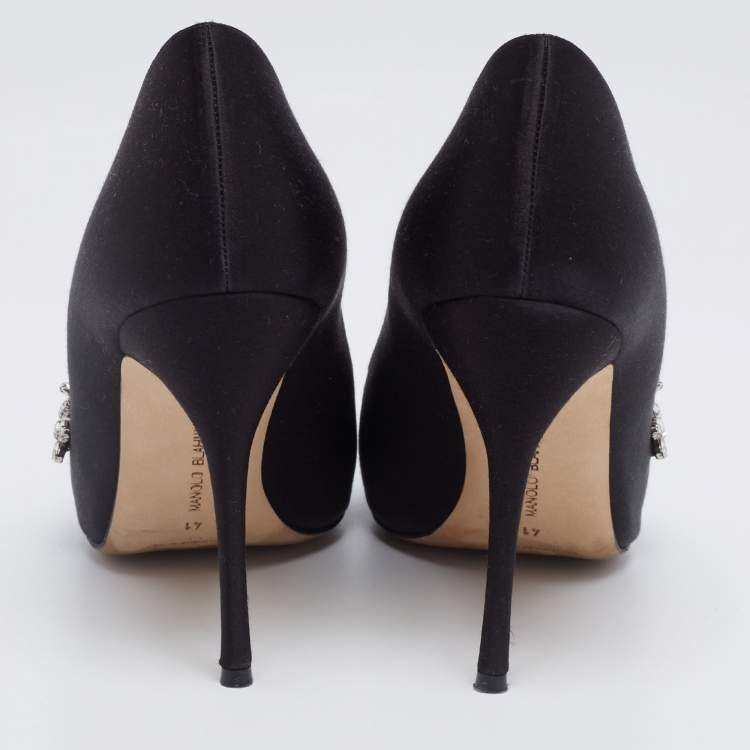 Pre Owned Manolo Blahnik Black Satin Jewel Embellished Shufti Pumps Size 41