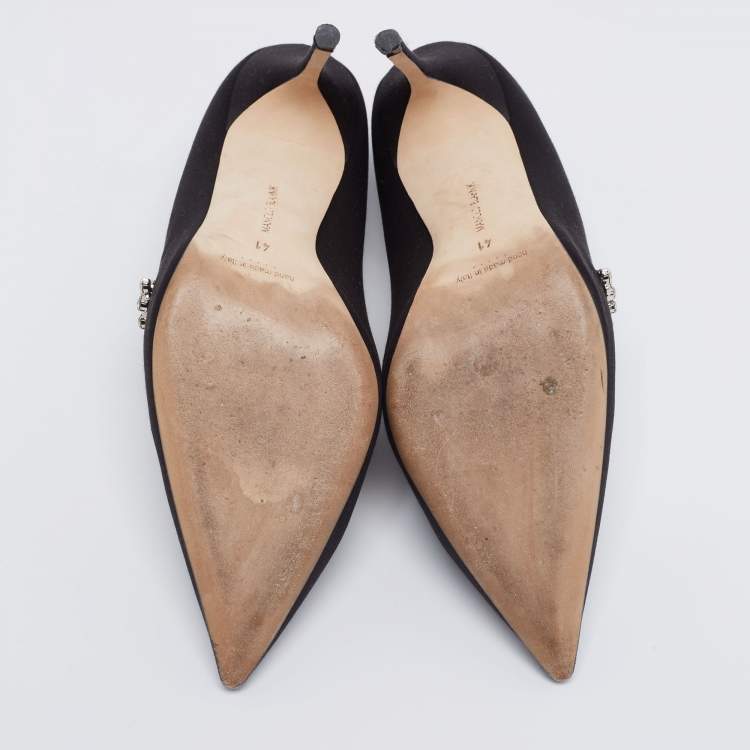 Pre Owned Manolo Blahnik Black Satin Jewel Embellished Shufti Pumps Size 41