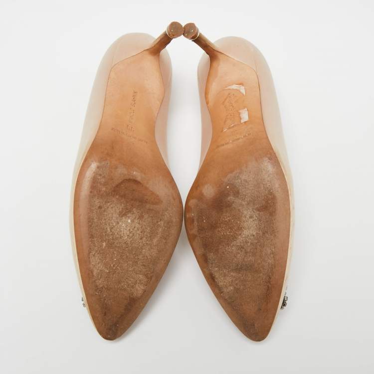 Pre Owned Manolo Blahnik Beige  Satin Hangisi  Pumps Size 39
