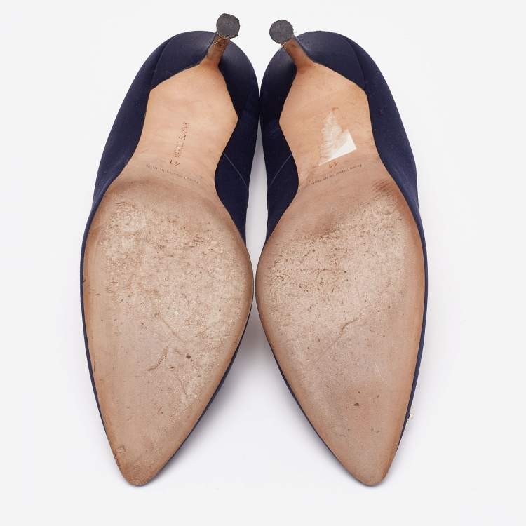 Pre Owned Manolo Blahnik Navy Blue Satin Hangisi Pumps Size 41