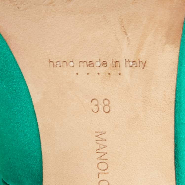 Pre Owned Manolo Blahnik Green Satin Hangisi  Pumps Size 38