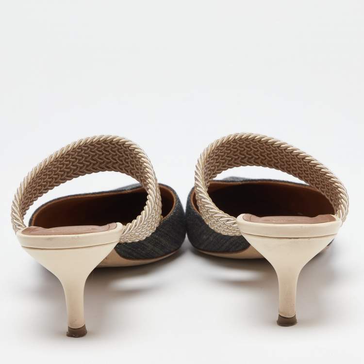 Pre Owned Malone Souliers Two Tone Glitter Canvas And Raffia Maisie Pointed Toe Mule Sandals Size 41