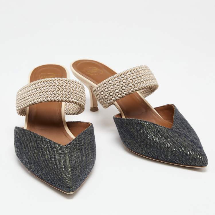 Pre Owned Malone Souliers Two Tone Glitter Canvas And Raffia Maisie Pointed Toe Mule Sandals Size 41